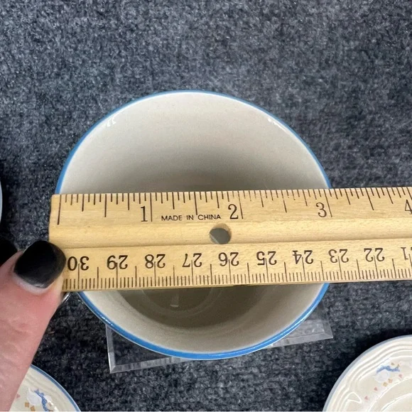 Aunt Rhody Blue Bow Country Goose Cup & Saucer Set of 3 Tienshan Stoneware - Picture 7 of 11